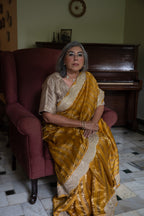 Nusrat Handloom Zari Stripe Saree in Yellow