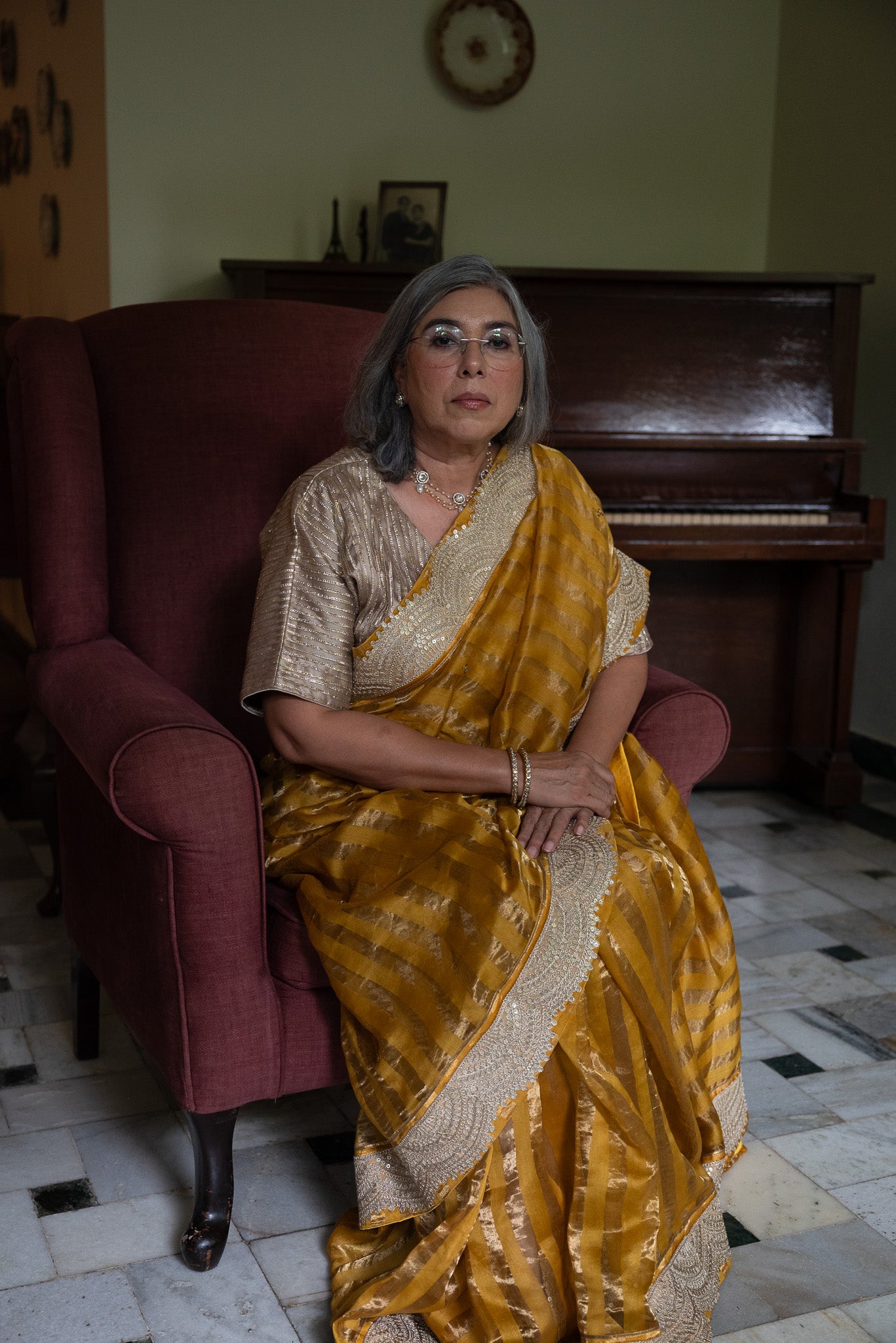 Nusrat Handloom Zari Stripe Saree in Yellow