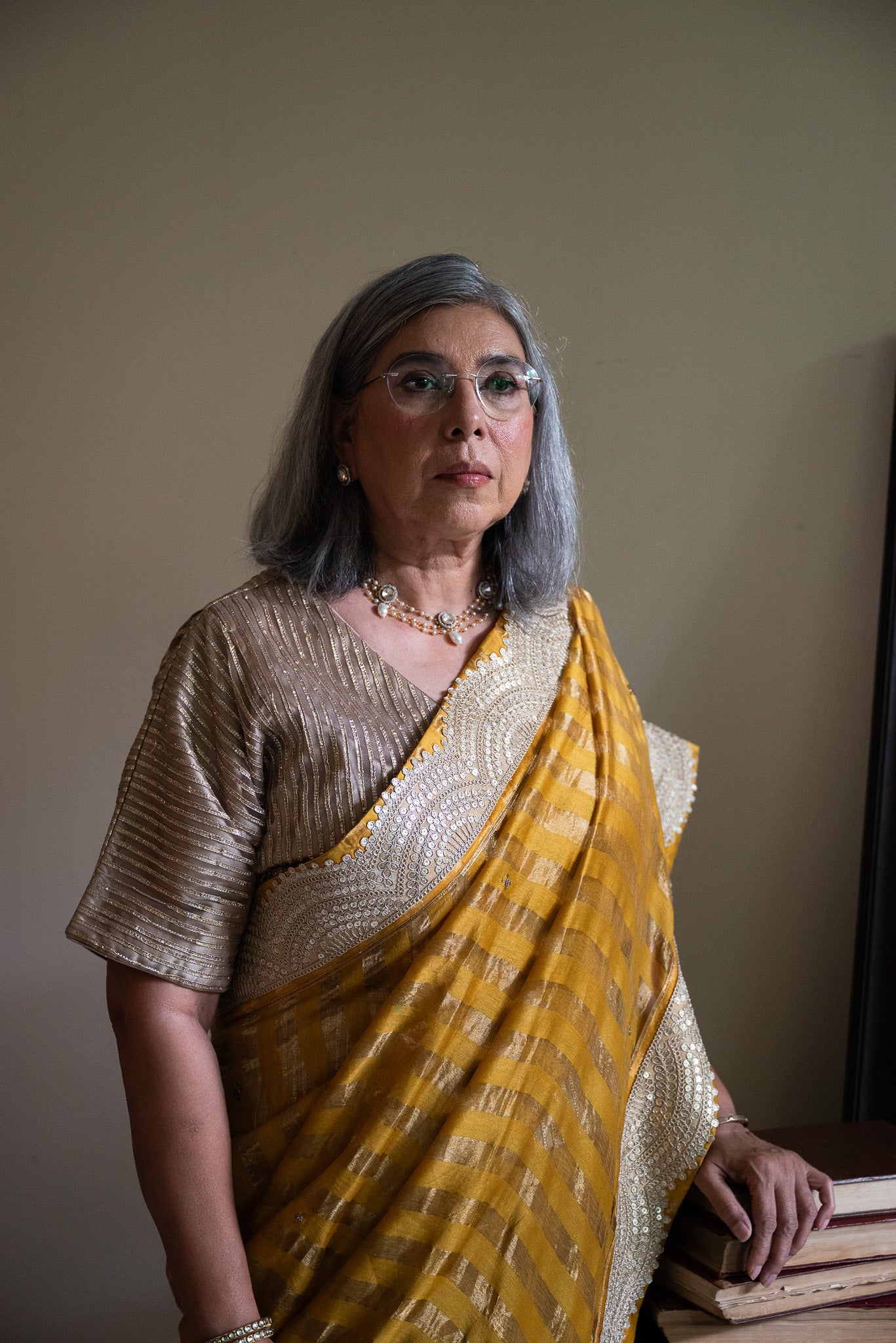 Nusrat Handloom Zari Stripe Saree in Yellow