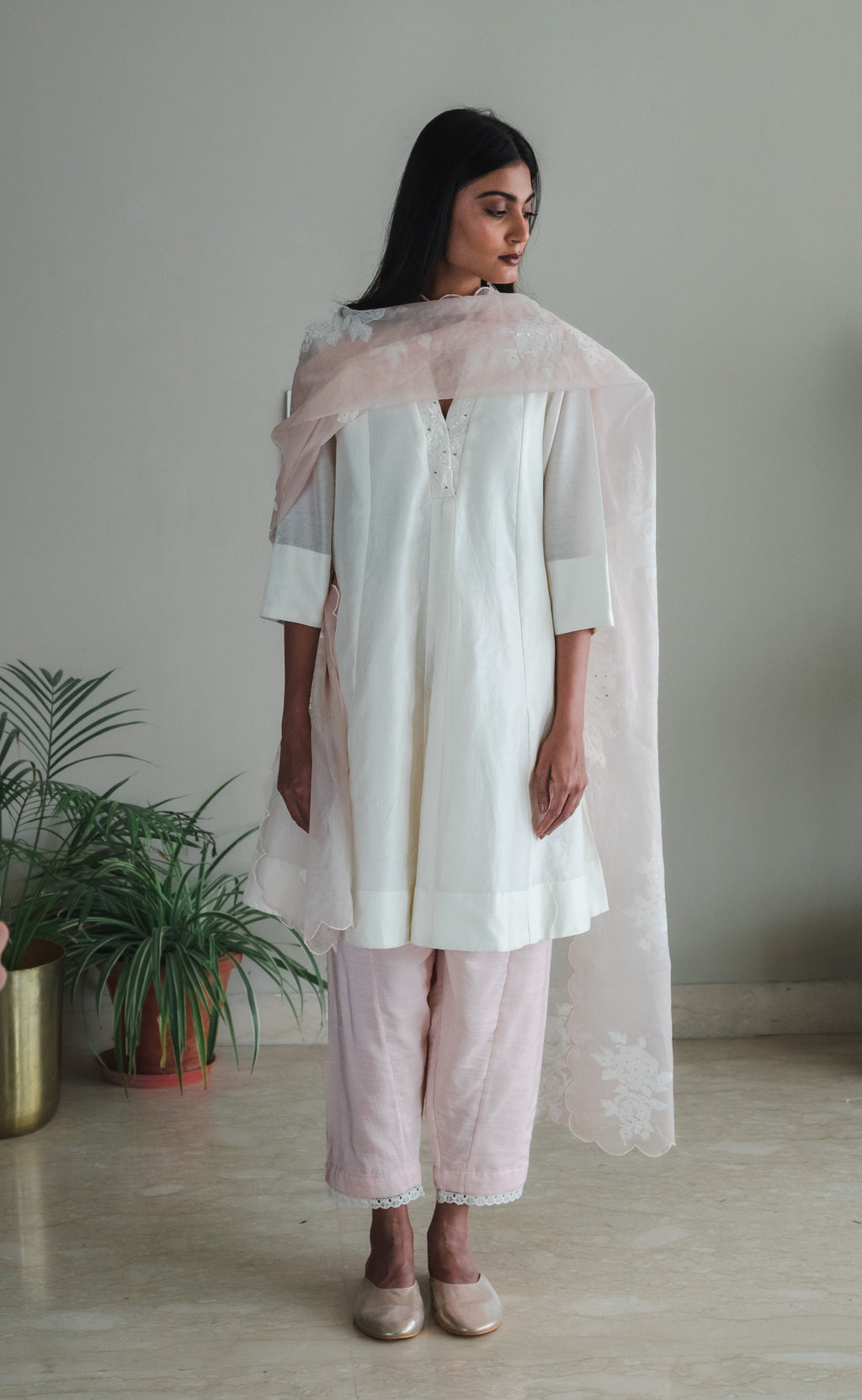 Stole In Pink Handblock Printed Organza