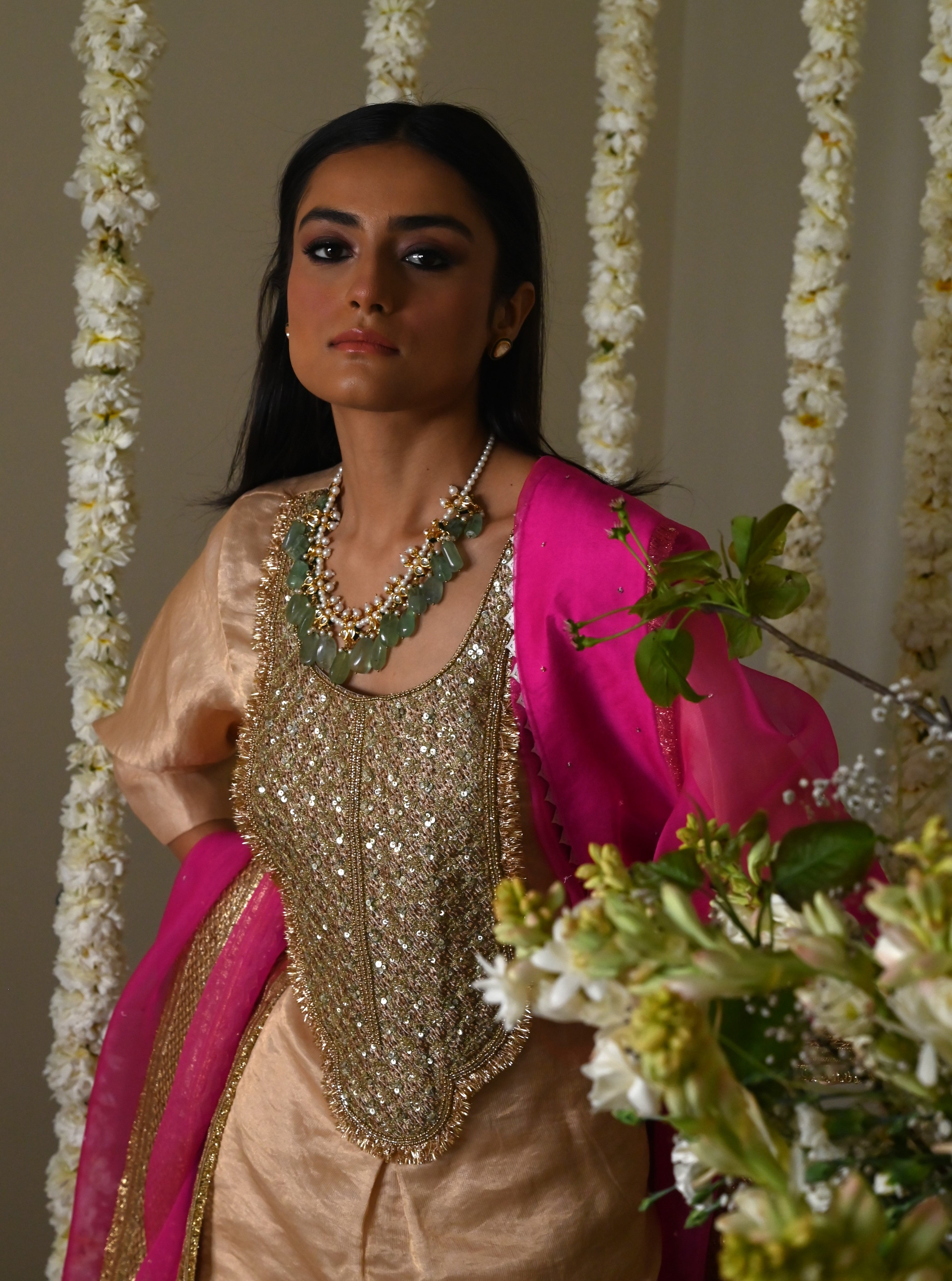 Rani Tunic in Deep Ivory with Deep Ivory Cowl Palazzo