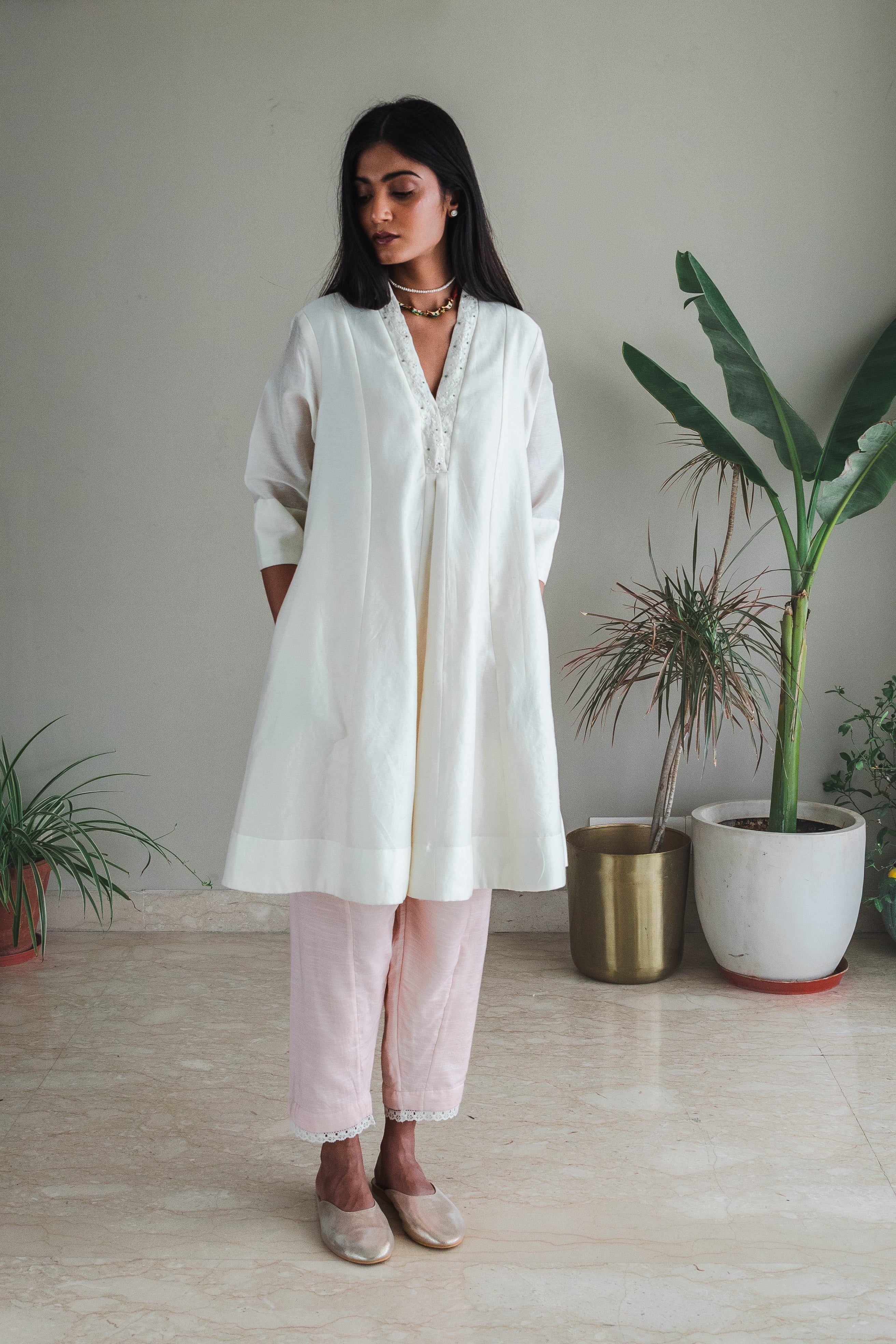 Mini Sashiko In Ivory Chanderi With Shalwar