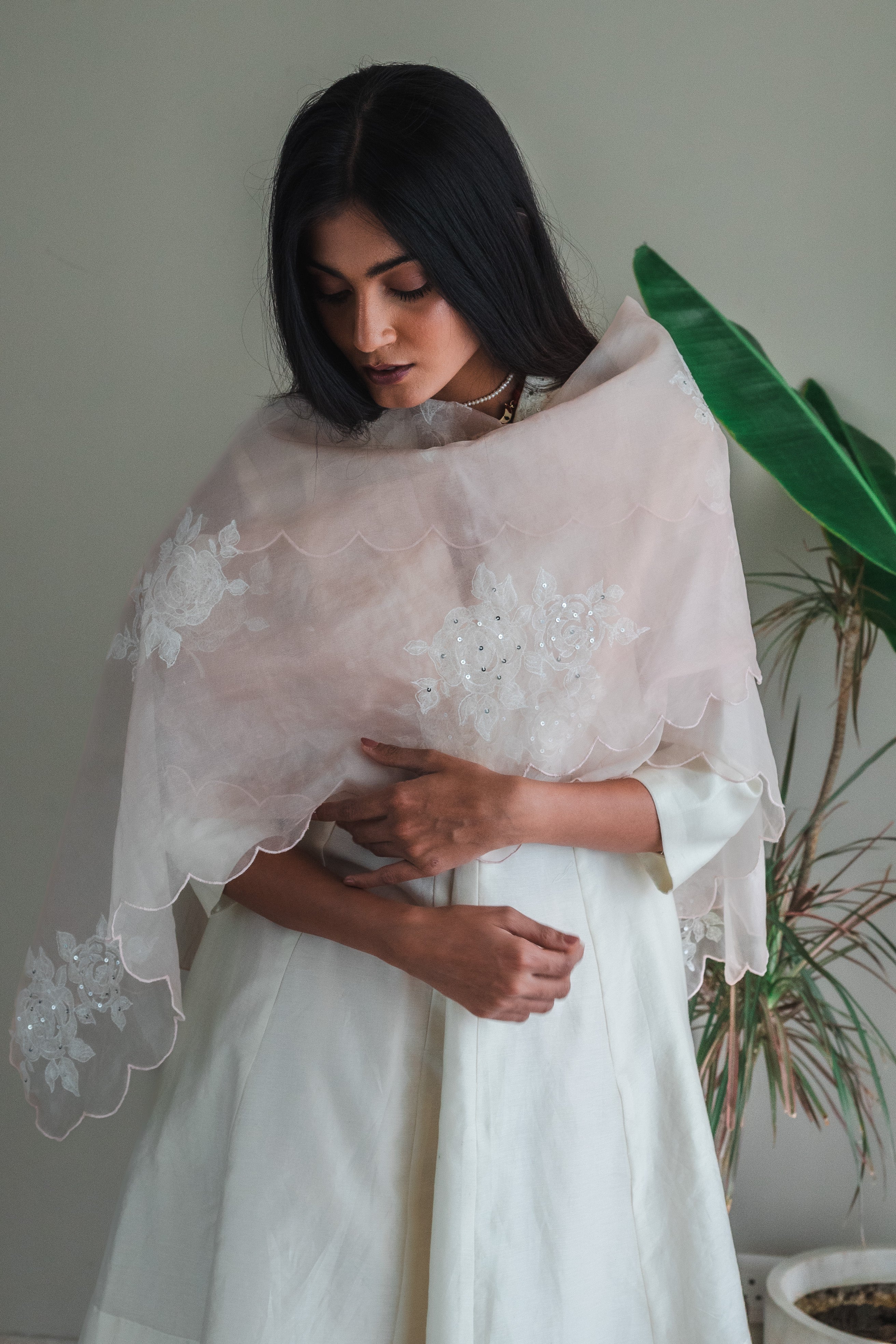 Mini Sashiko In Ivory Chanderi With Shalwar