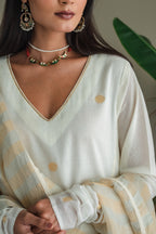 Churi Anu In Ivory Jamdani Muslin With Pants