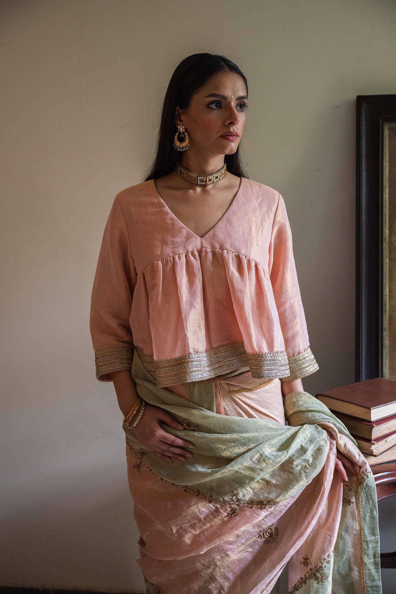 Mala Kedia Blouse in Pink Tissue