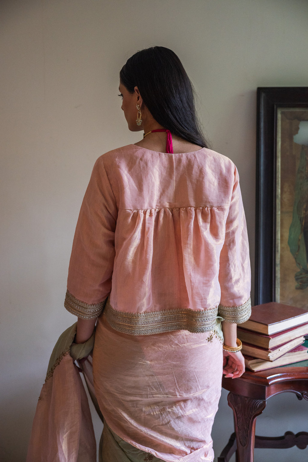Mala Kedia Blouse in Pink Tissue