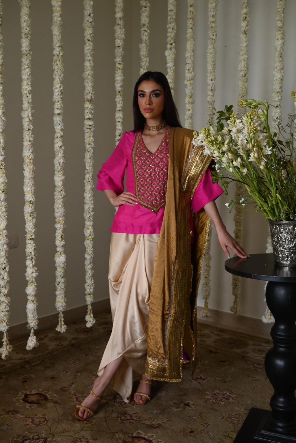 Amal Dupatta in Gold Tissue