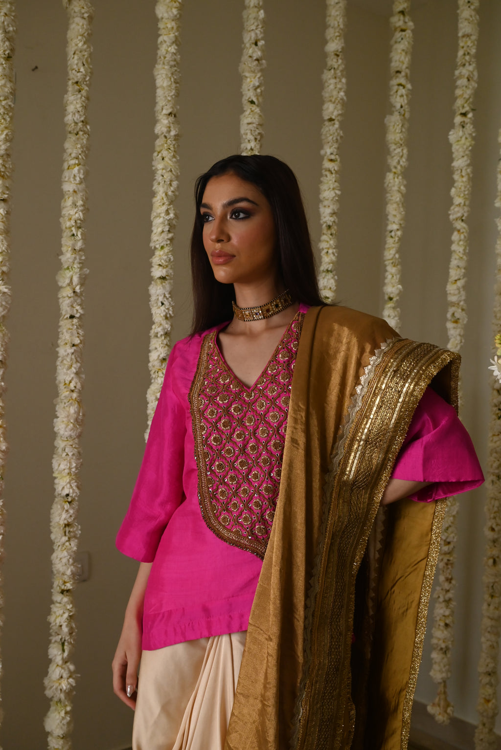 Amal Dupatta in Gold Tissue