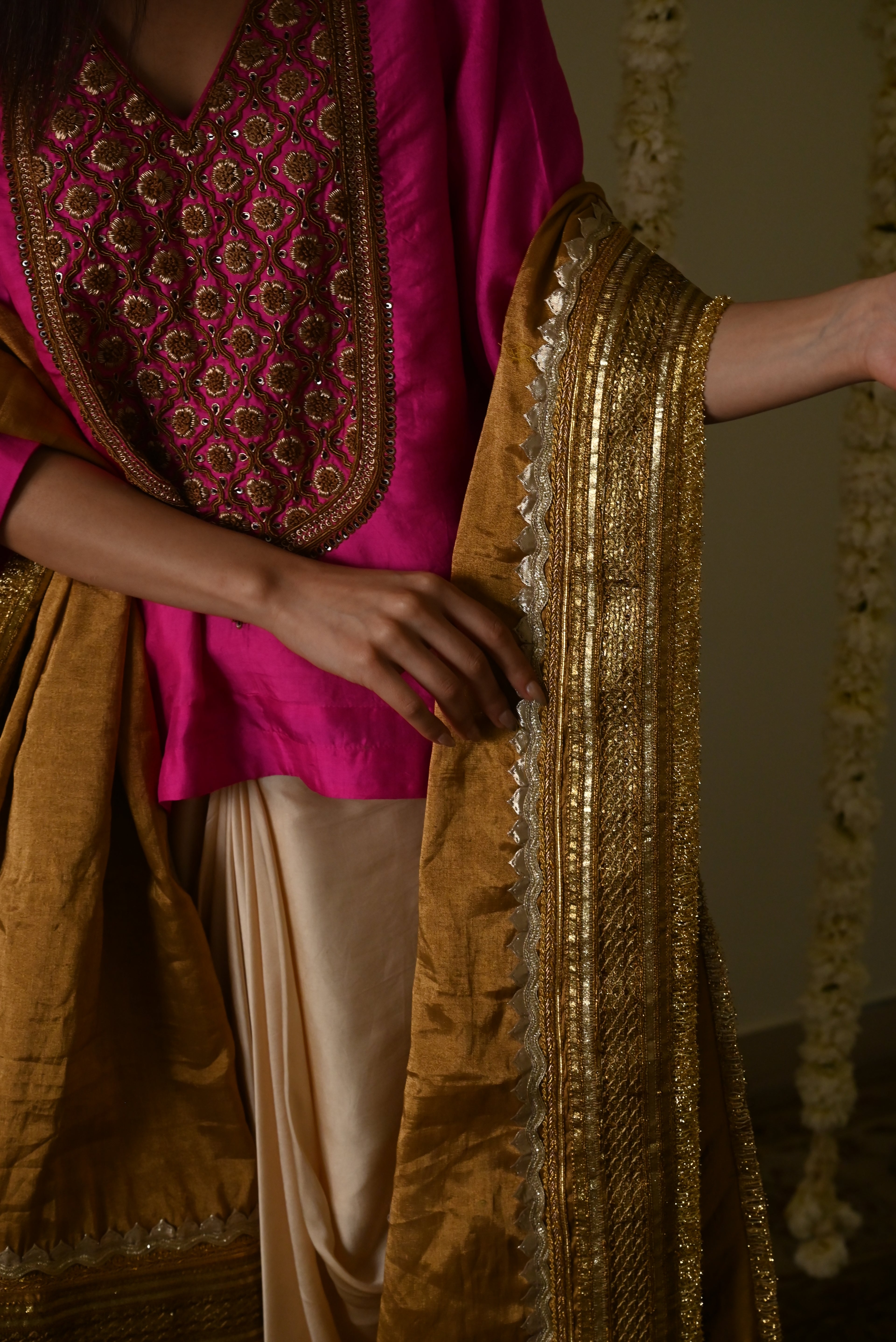 Amal Dupatta in Gold Tissue