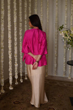 Noor Tunic in Hot Pink Silk with Deep Ivory Cowl Skirt