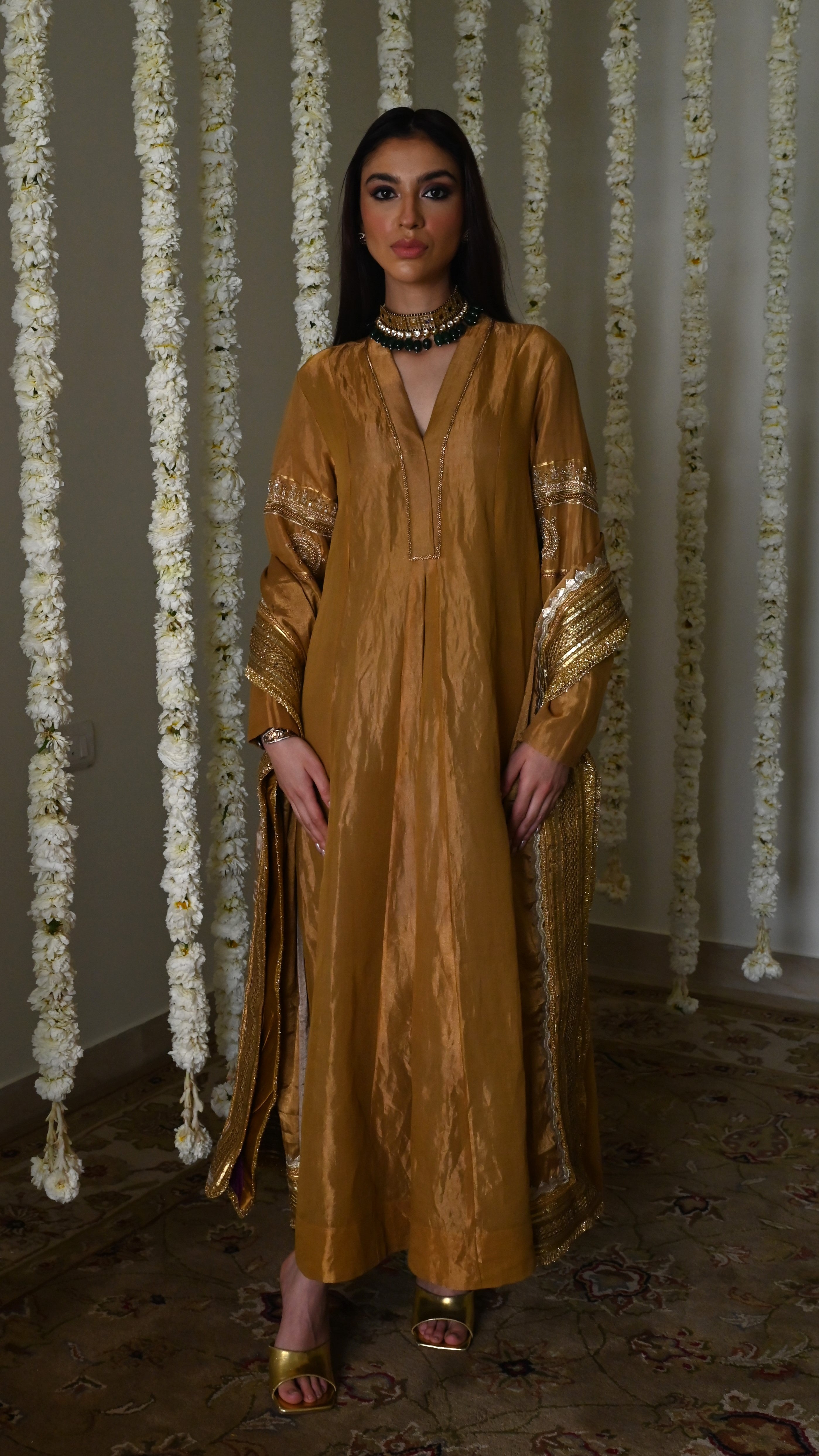 Sushma Anarkali in Antique Gold Tissue