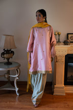 Sufi Choga in Blush Pink Chanderi with Pista Green Paki Salwar