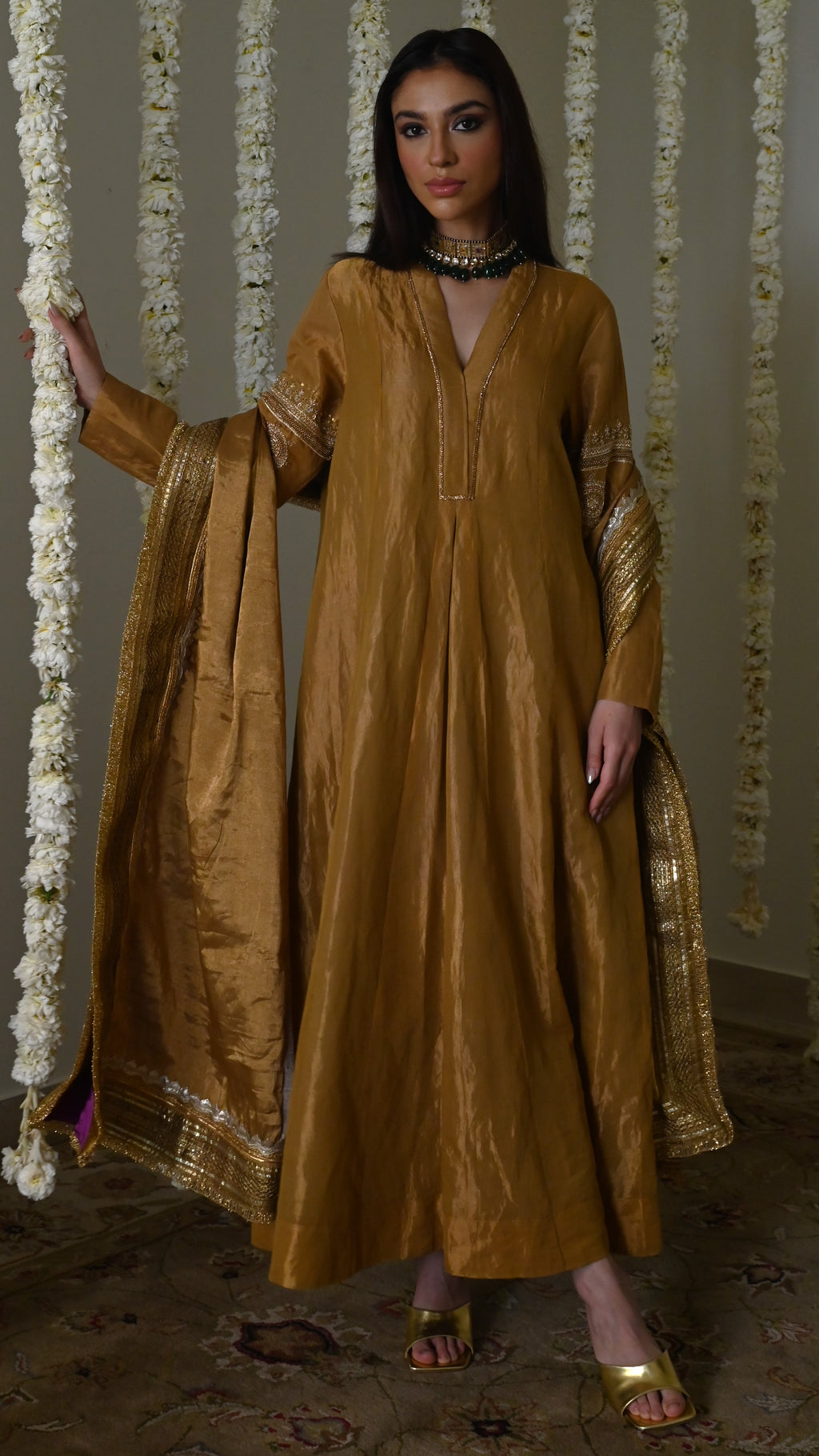 Amal Dupatta in Gold Tissue