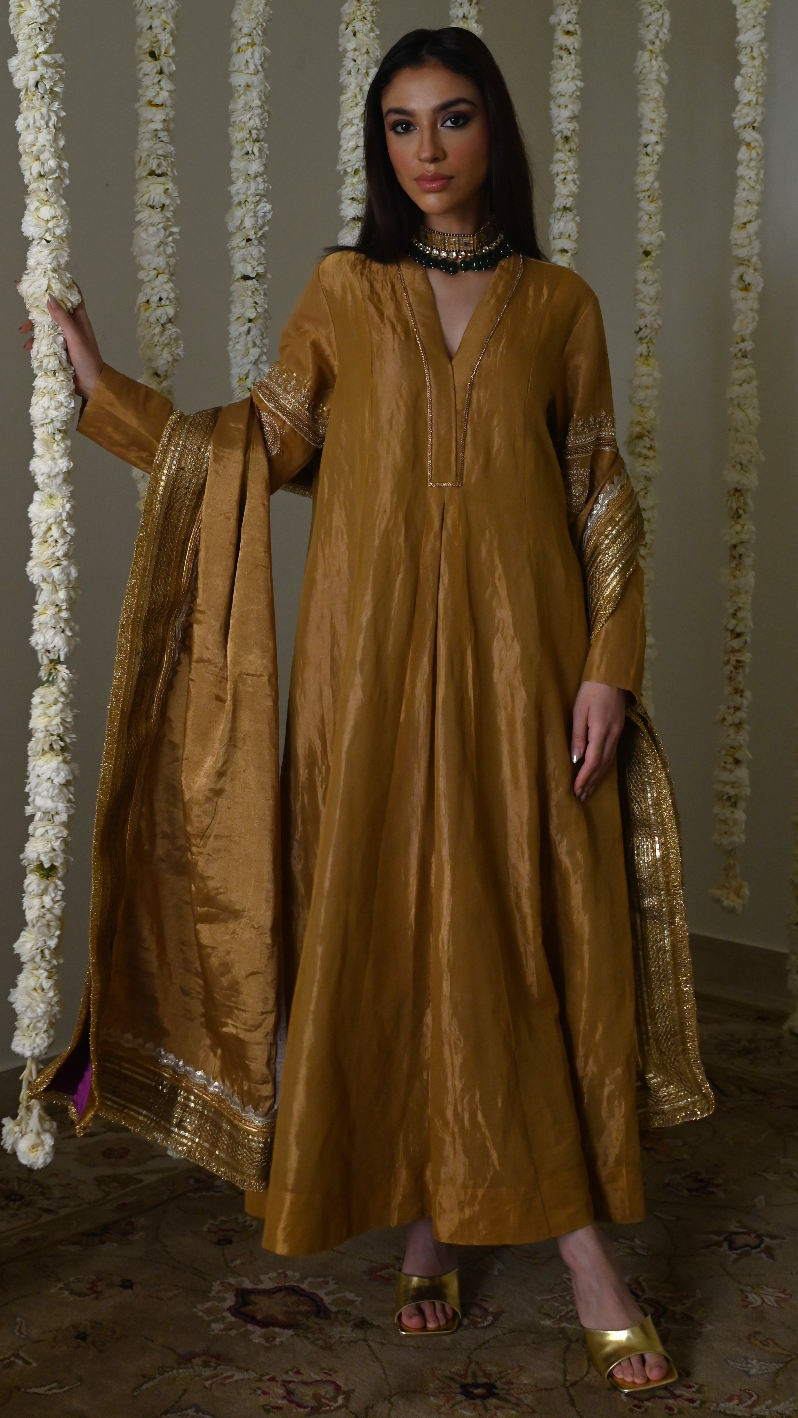 Amal Dupatta in Gold Tissue