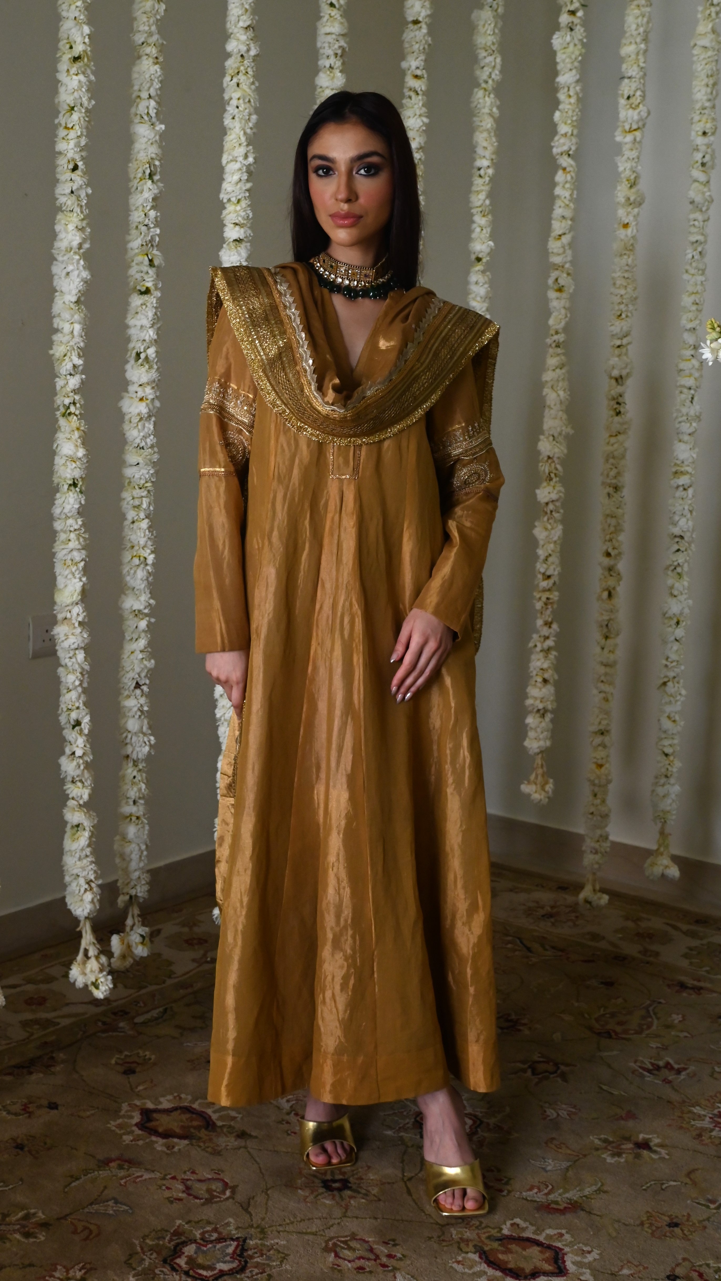 Sushma Anarkali in Antique Gold Tissue