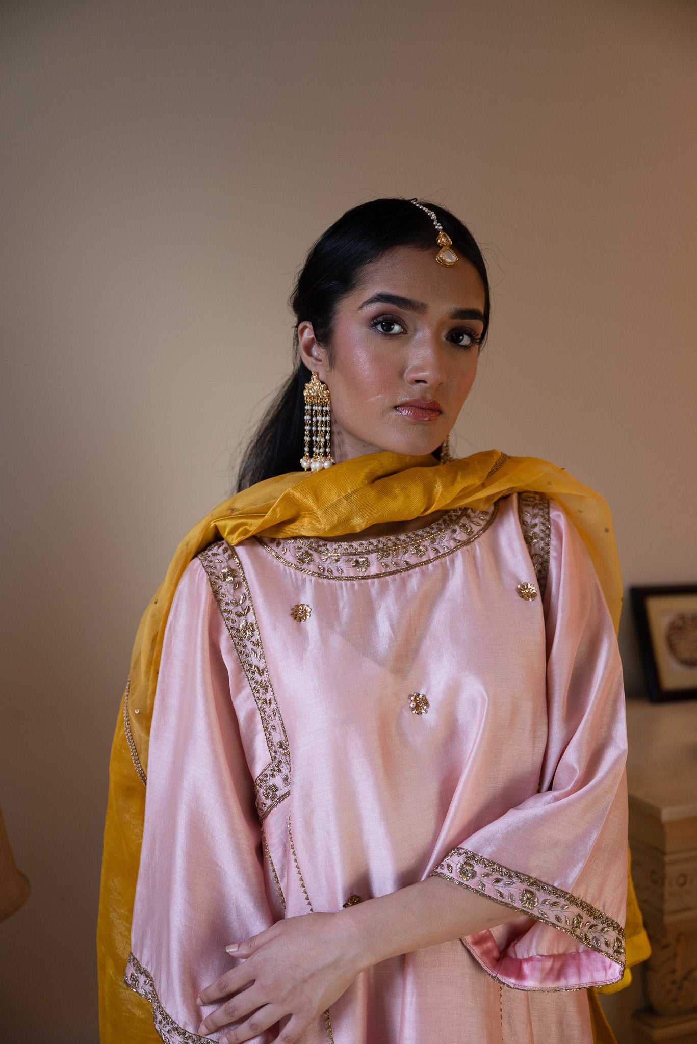 Nur jahan Yellow Sati And Organza Dupatta