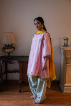 Sufi Choga in Blush Pink Chanderi with Pista Green Paki Salwar