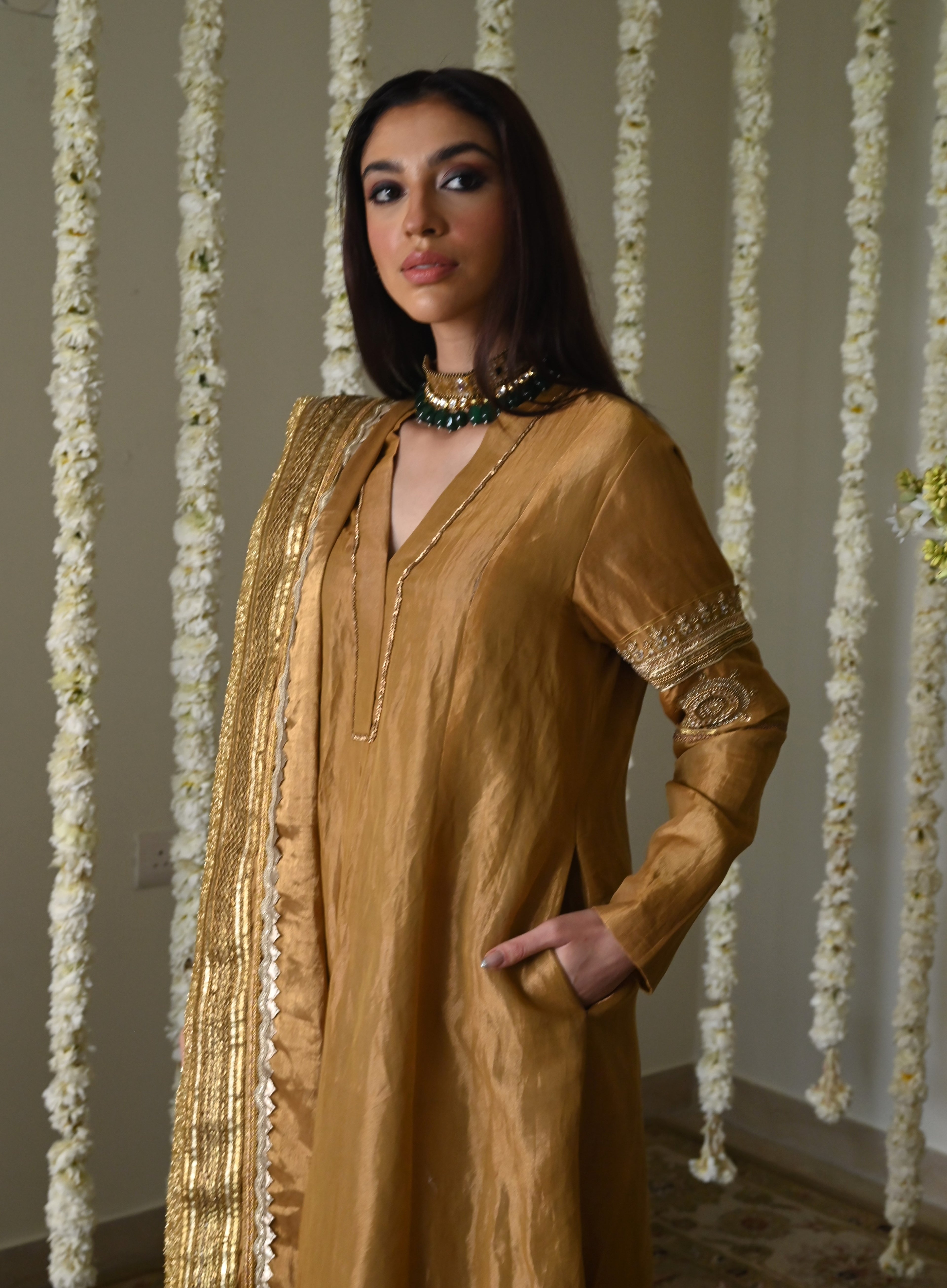 Sushma Anarkali in Antique Gold Tissue