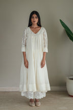 Empireline Kurta In Ivory Jacquard And Muslin With Farshi