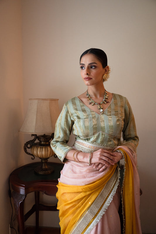 Nusrat Blouse in Green Handloom Zari stripe