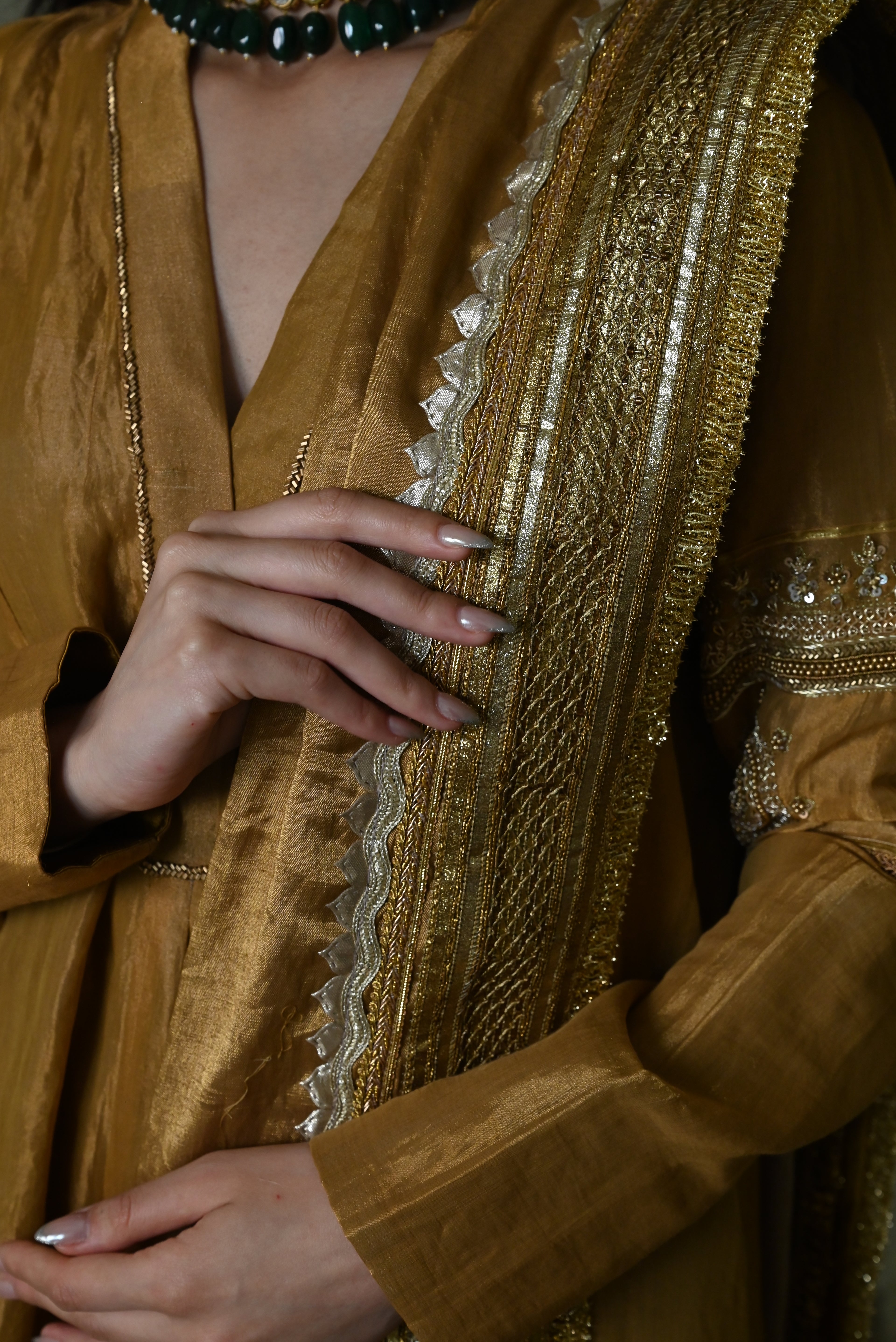 Amal Dupatta in Gold Tissue