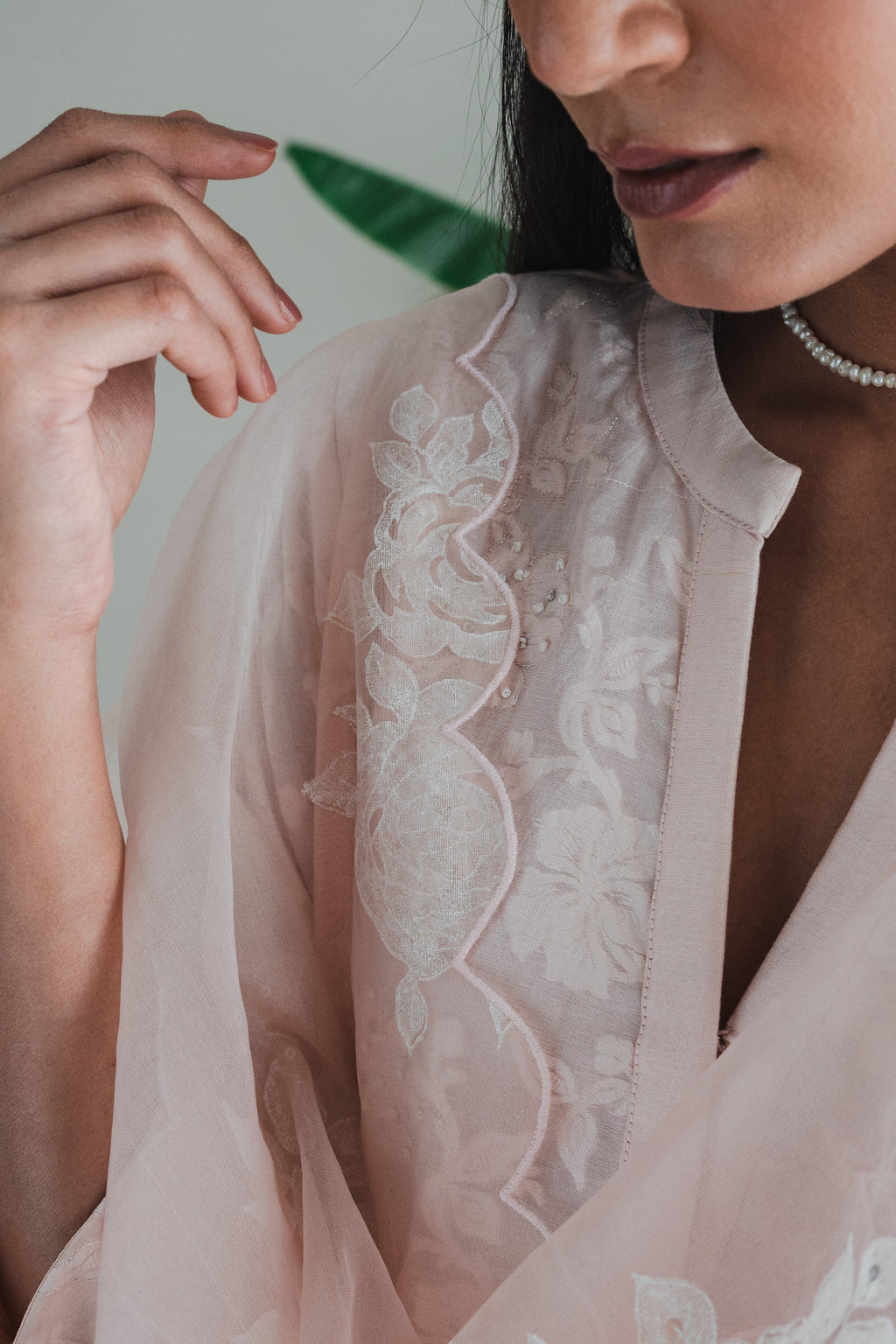 Stole In Ivory Handblock Printed Organza