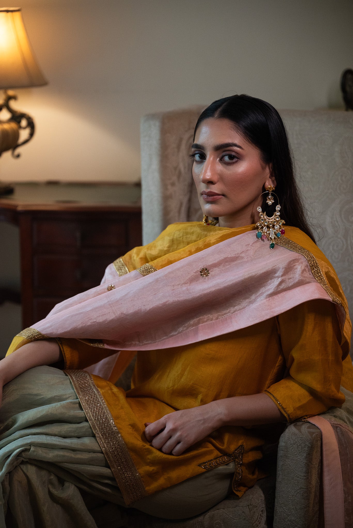 Anisha Kurta in Yellow with Pista Green Sharara