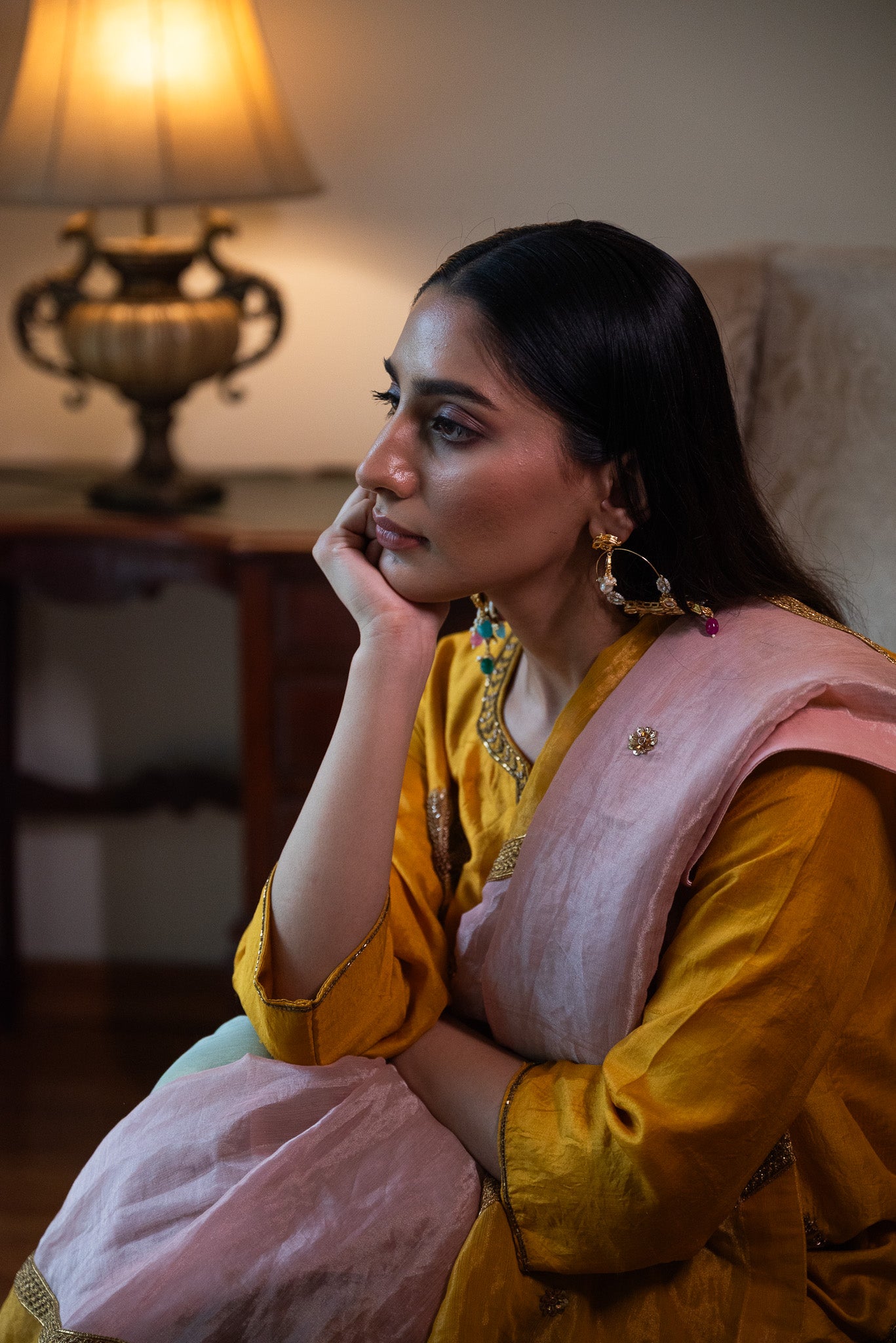 Anisha Kurta in Yellow with Pista Green Sharara