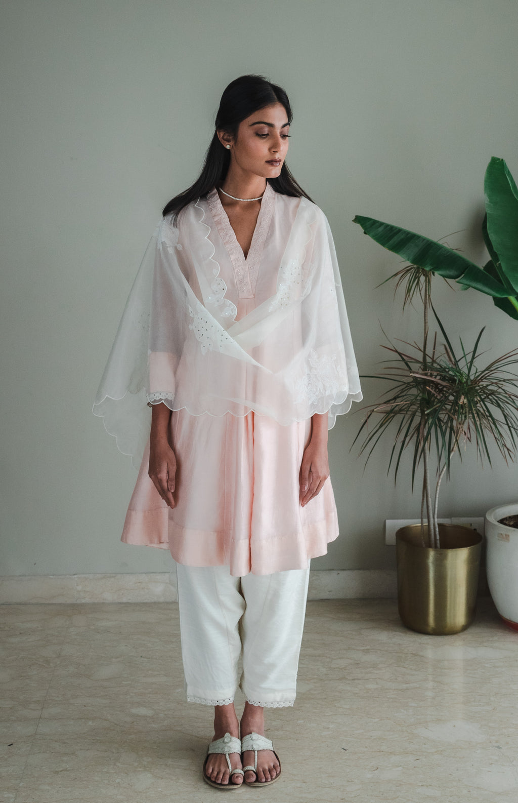 Mini Sashiko In Pink Chanderi With Shalwar