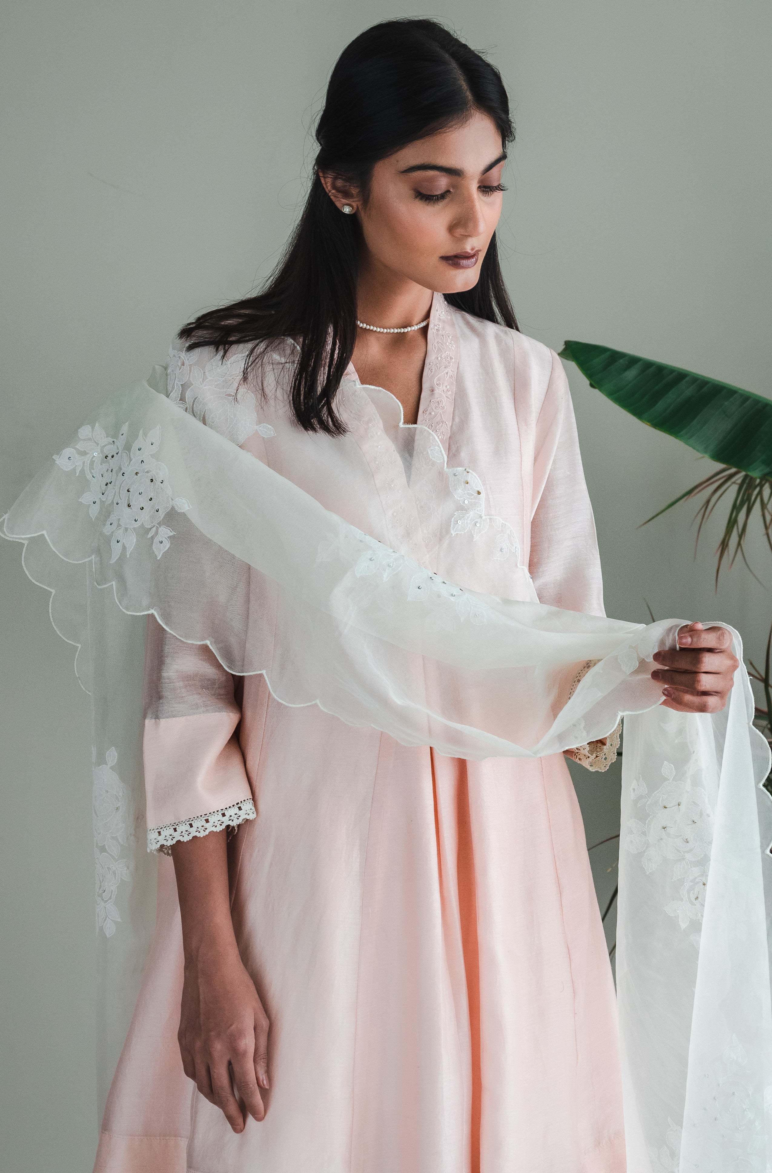 Mini Sashiko In Pink Chanderi With Shalwar