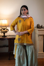 Anisha Kurta in Yellow with Pista Green Sharara