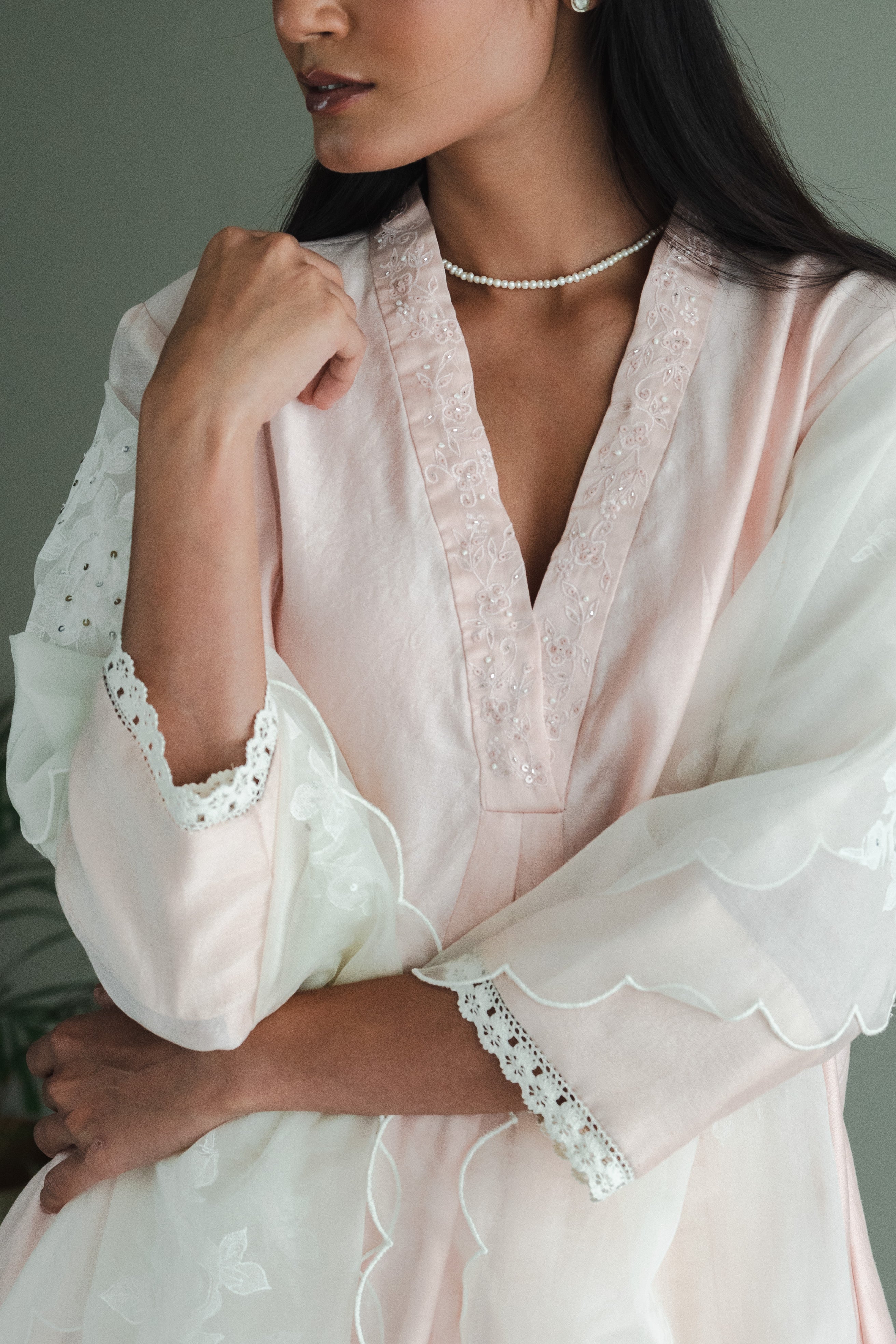 Mini Sashiko In Pink Chanderi With Shalwar