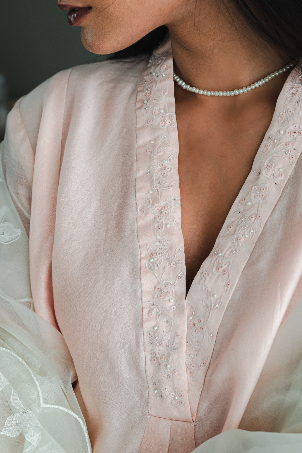 Mini Sashiko In Pink Chanderi With Shalwar