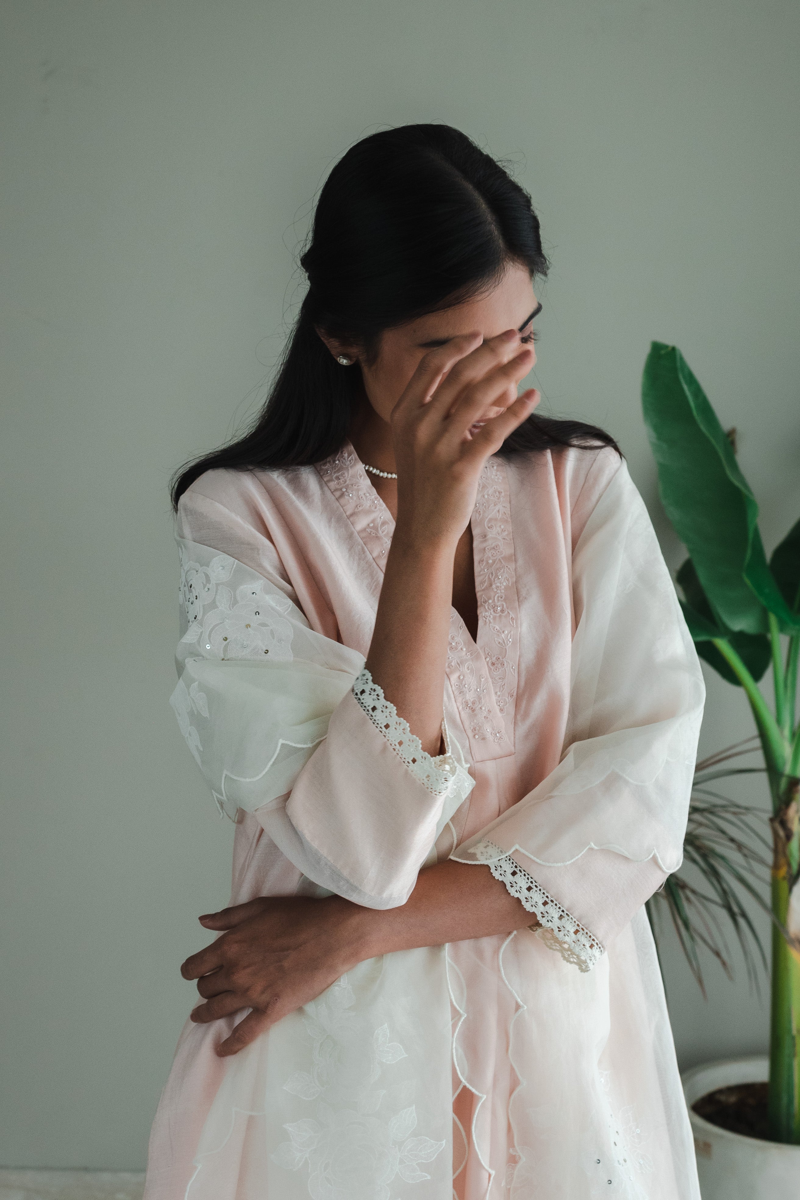 Mini Sashiko In Pink Chanderi With Shalwar