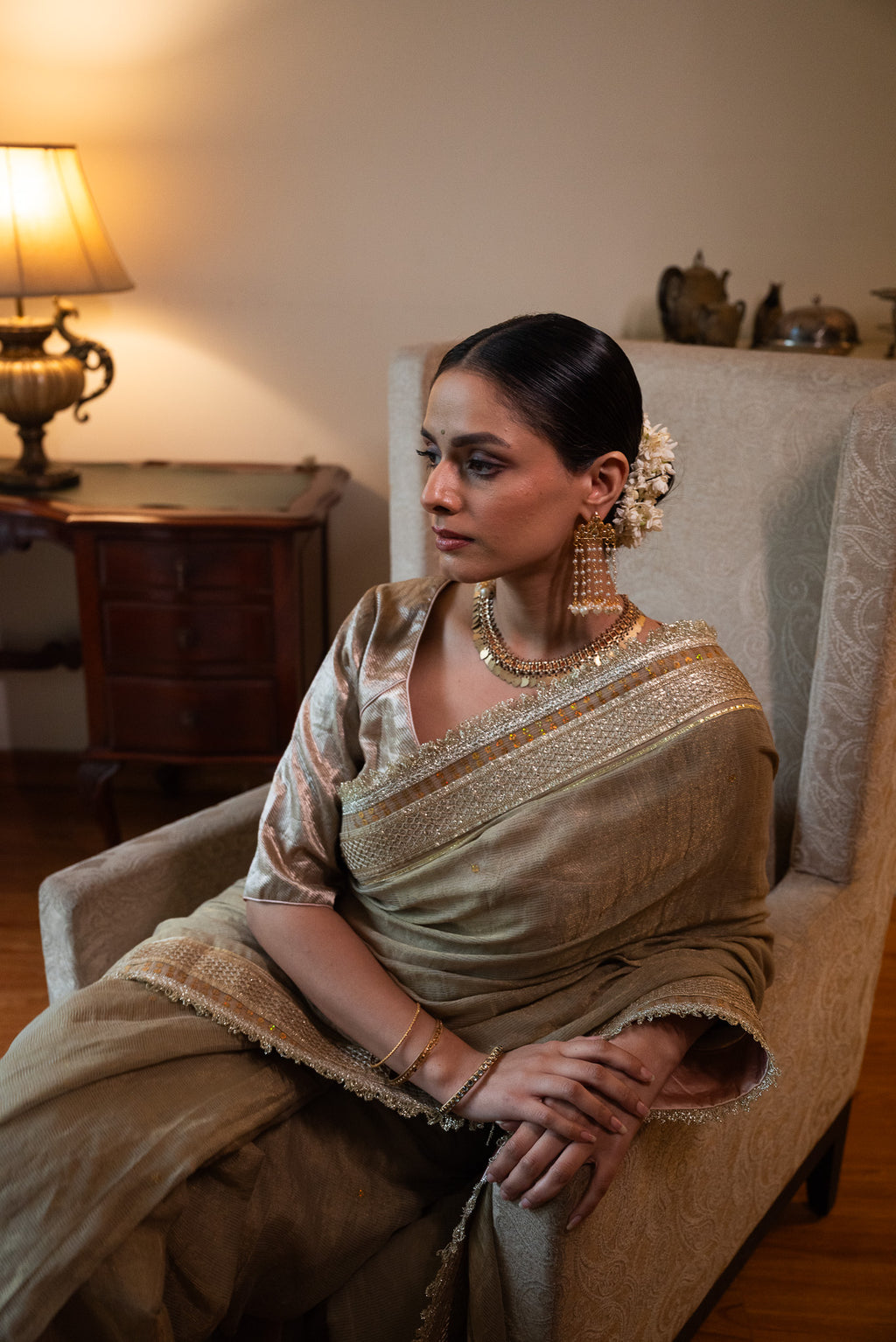 Jhilmil Tilla Saree in Sage Green