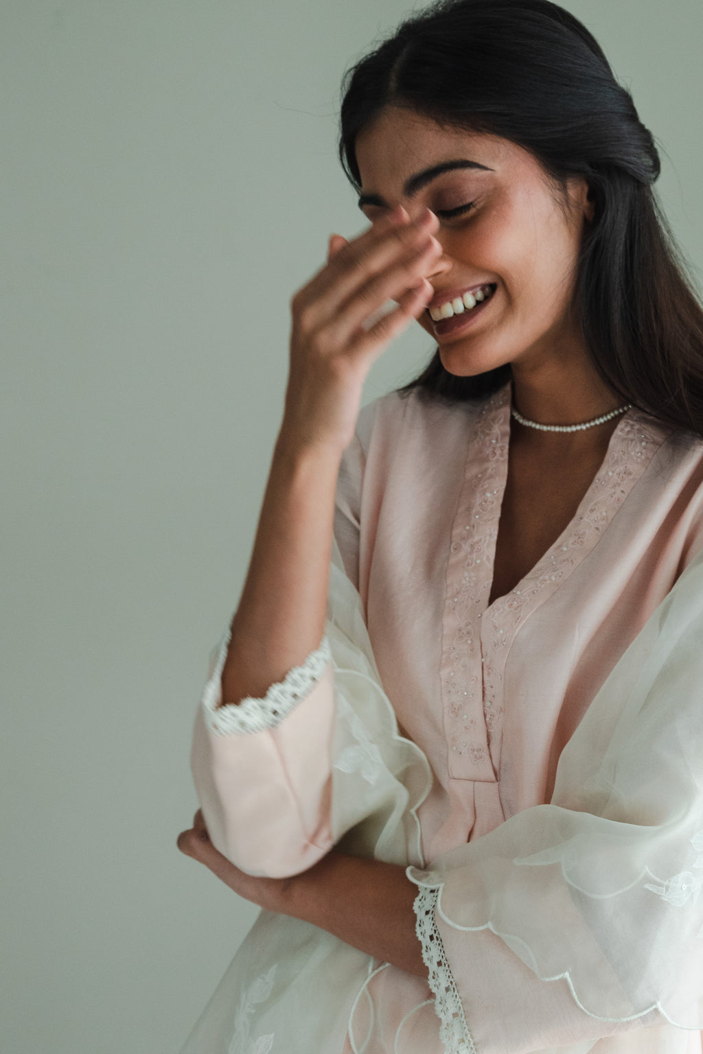 Mini Sashiko In Pink Chanderi With Shalwar