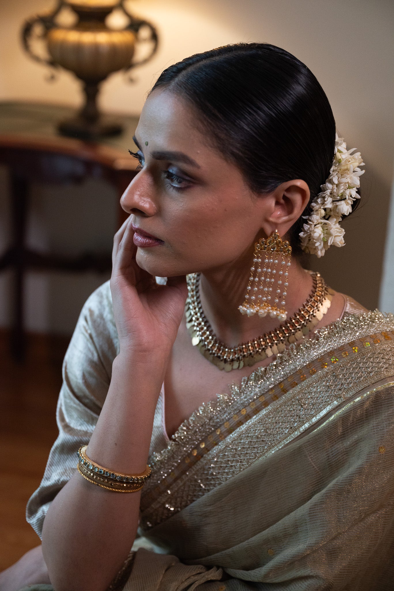 Jhilmil Tilla Saree in Sage Green