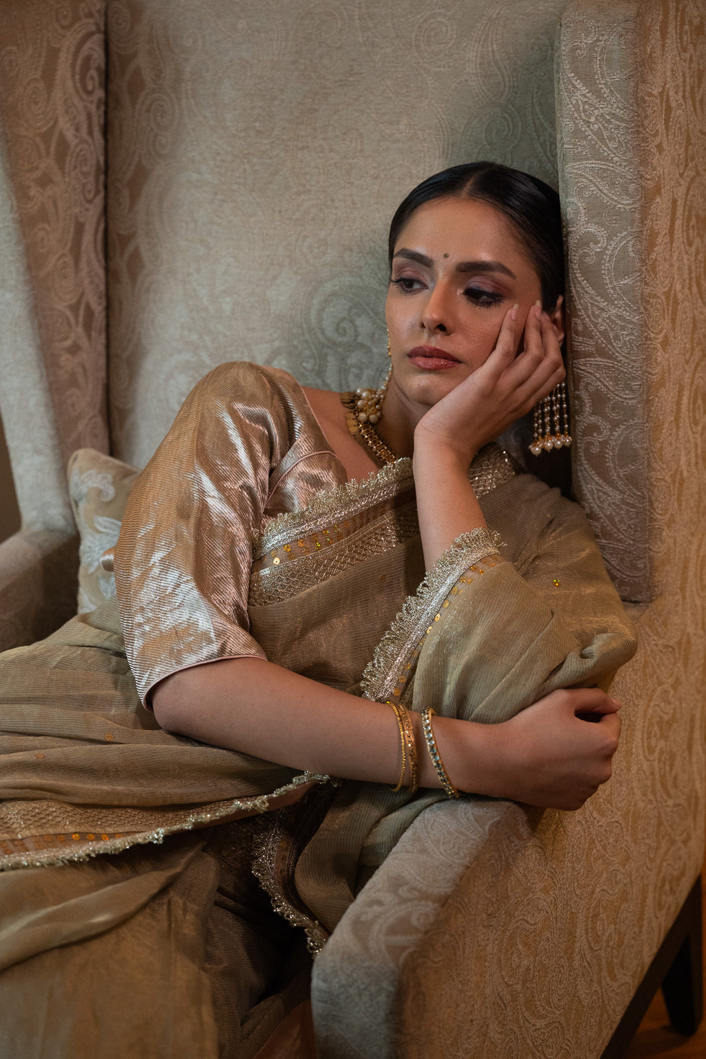 Jhilmil Tilla Saree in Sage Green