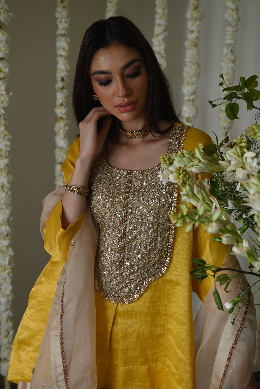 Dupatta in Deep ivory organza