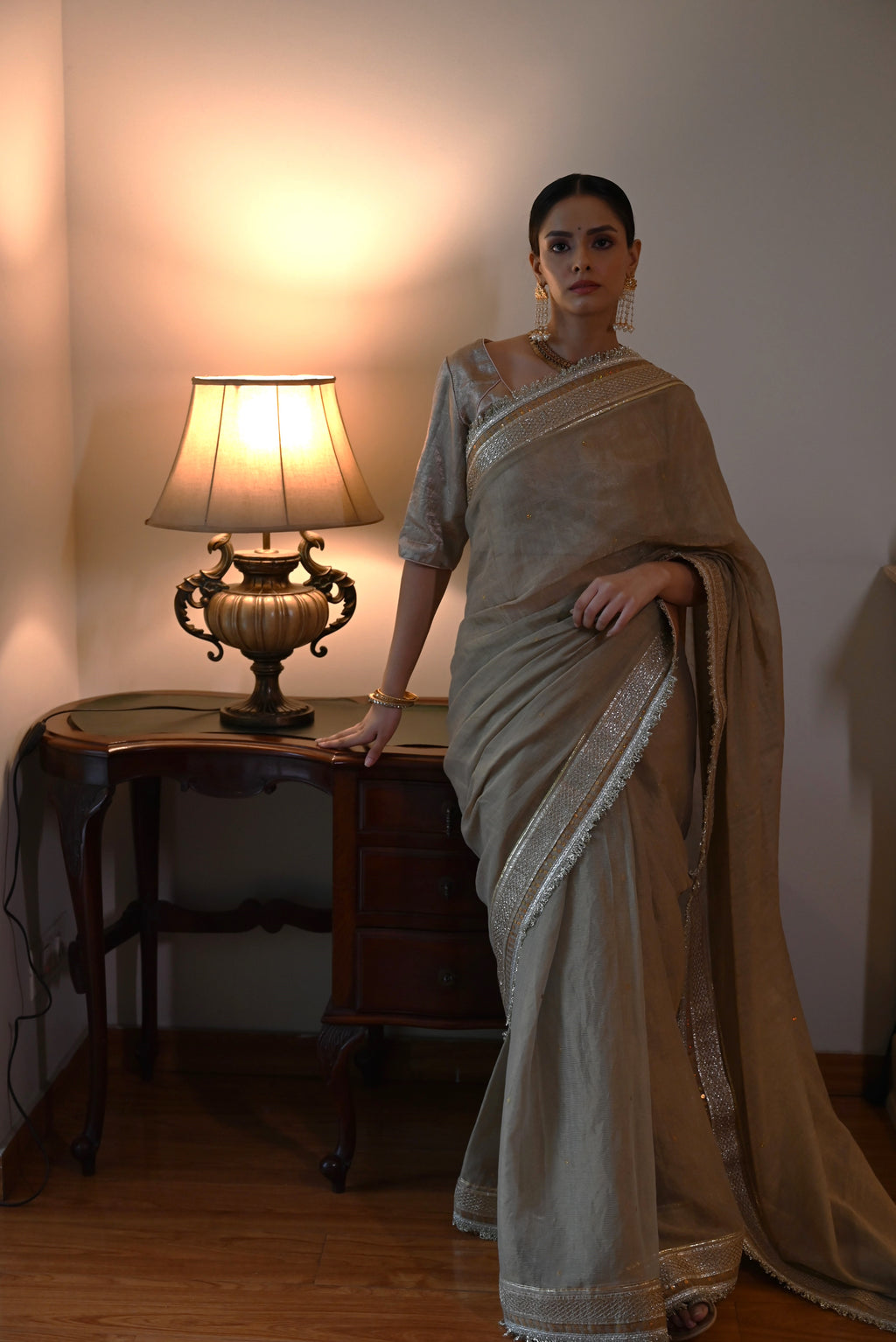 Jhilmil Tilla Saree in Sage Green