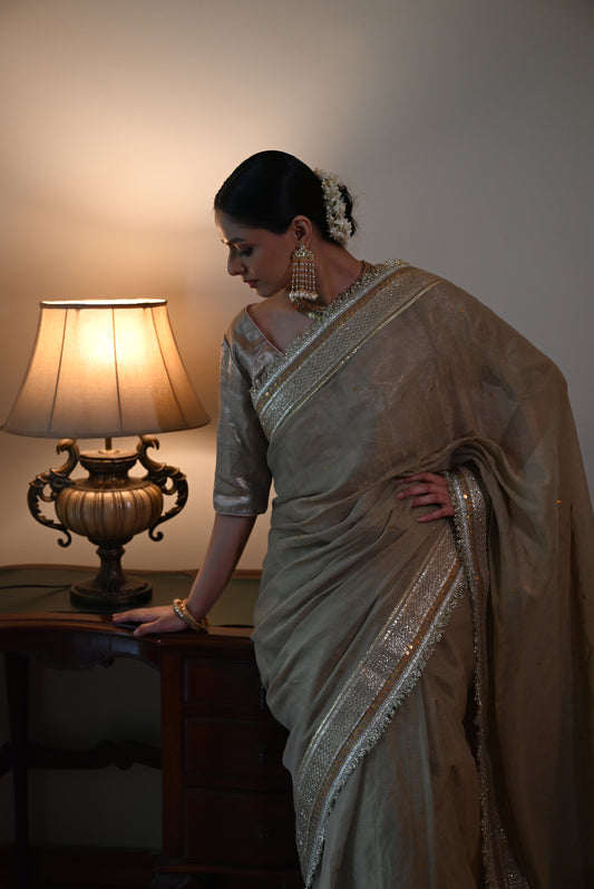 Jhilmil Tilla Saree in Sage Green