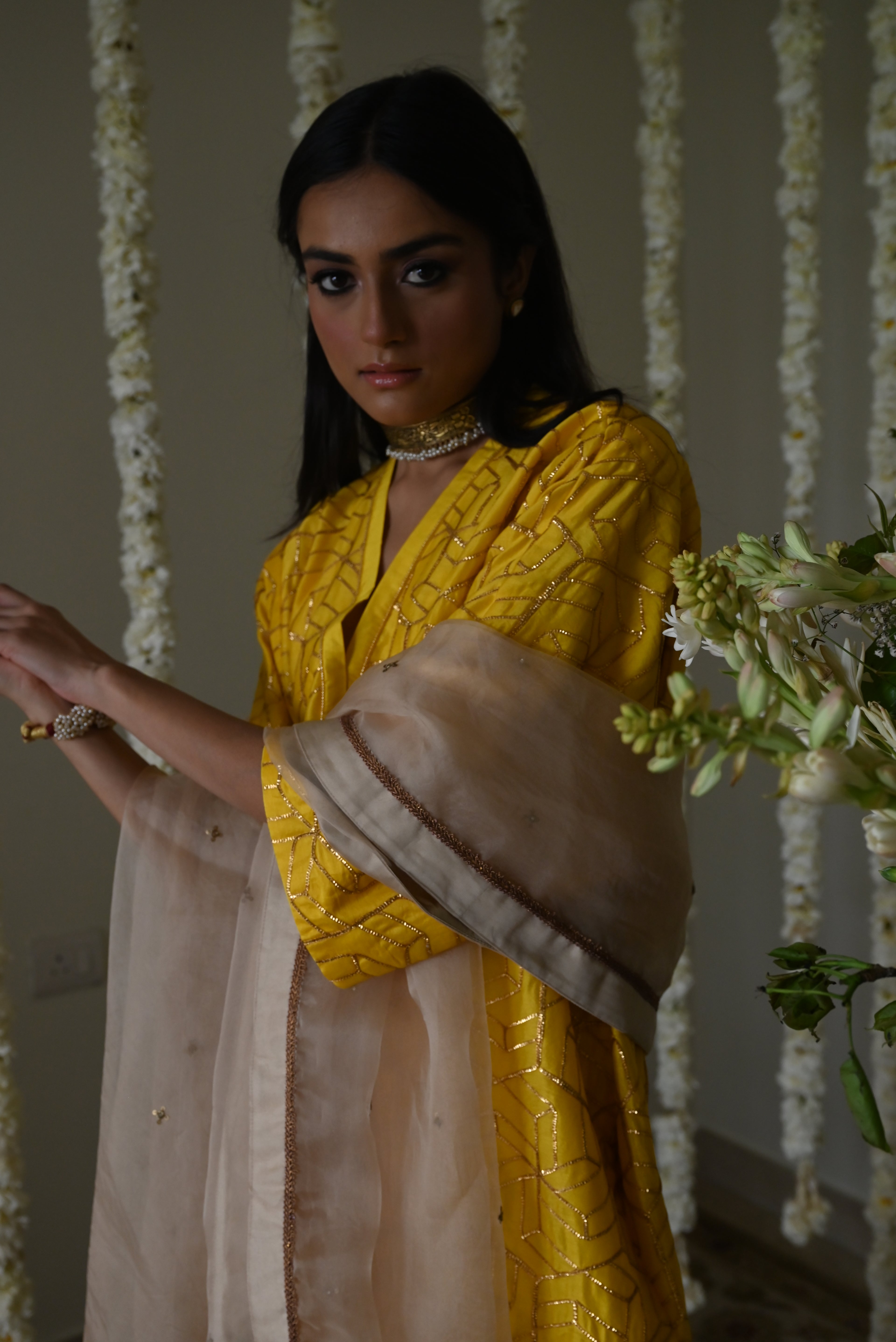 Dupatta in Deep ivory organza