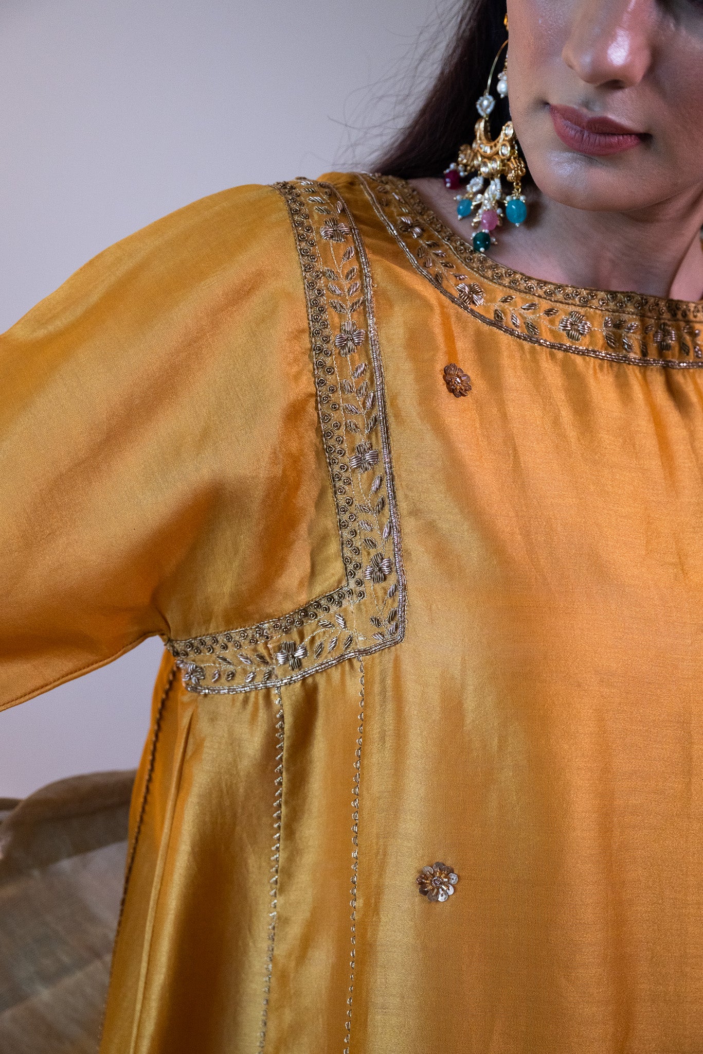 Sufi Choga in Yellow Chanderi with Pista Green Paki Salwar