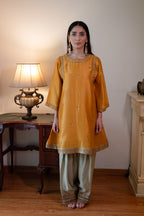 Sufi Choga in Yellow Chanderi with Pista Green Paki Salwar