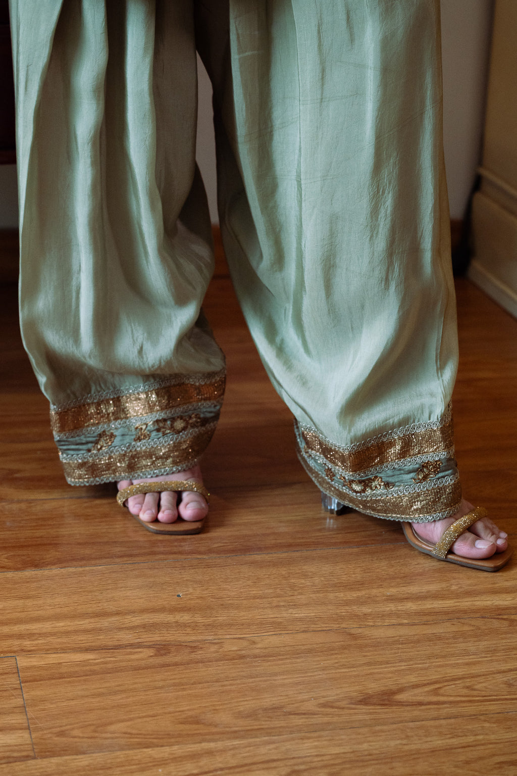 Sufi Choga in Yellow Chanderi with Pista Green Paki Salwar