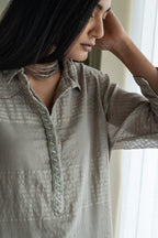 Shirt Kurta In Taupe Zari Jamdani Checks Muslin With Pants