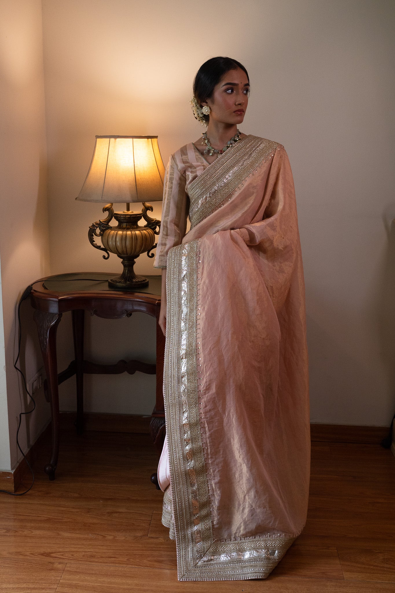 Chashme Shahi Tissue Saree in Ash Pink