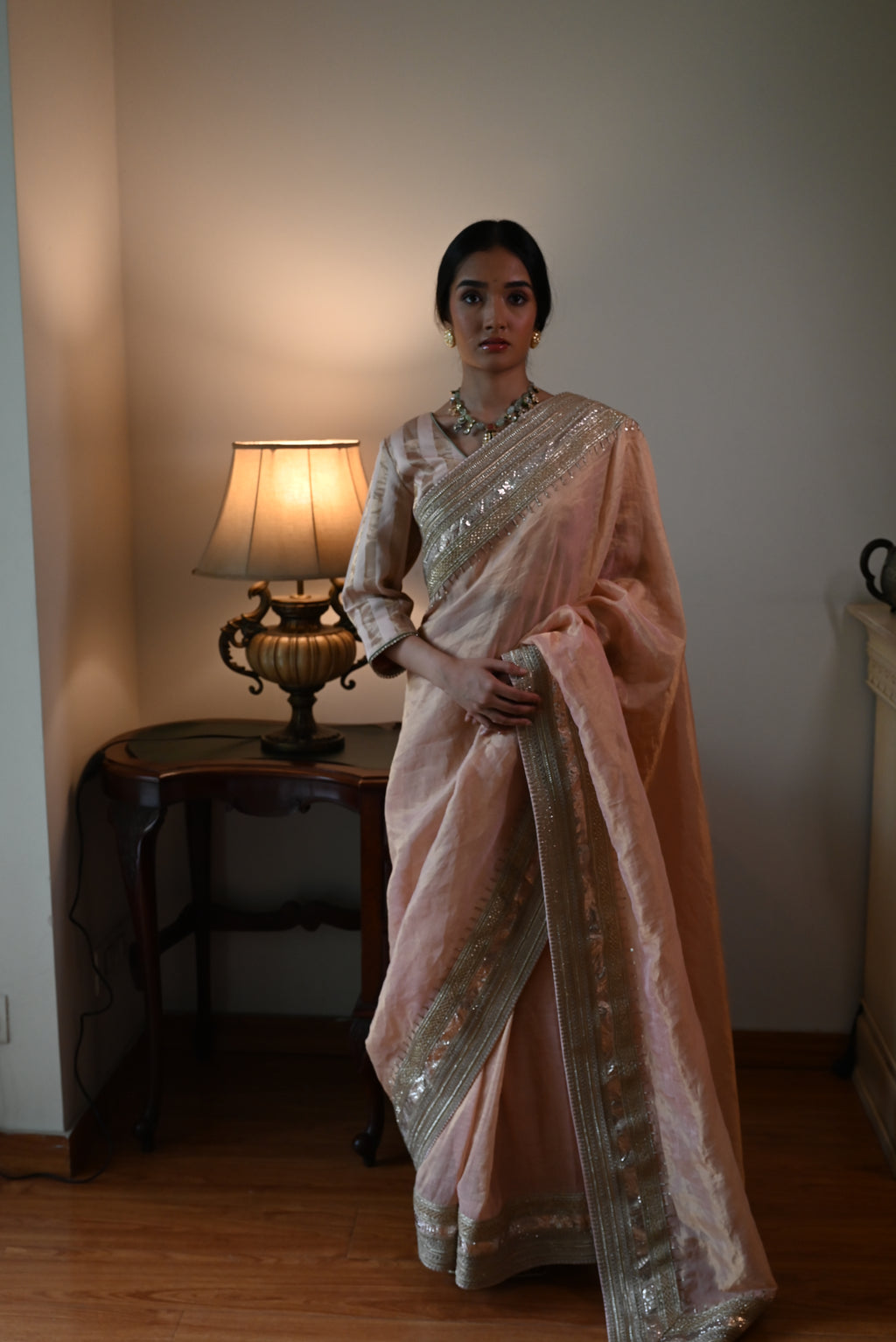 Chashme Shahi Tissue Saree in Ash Pink