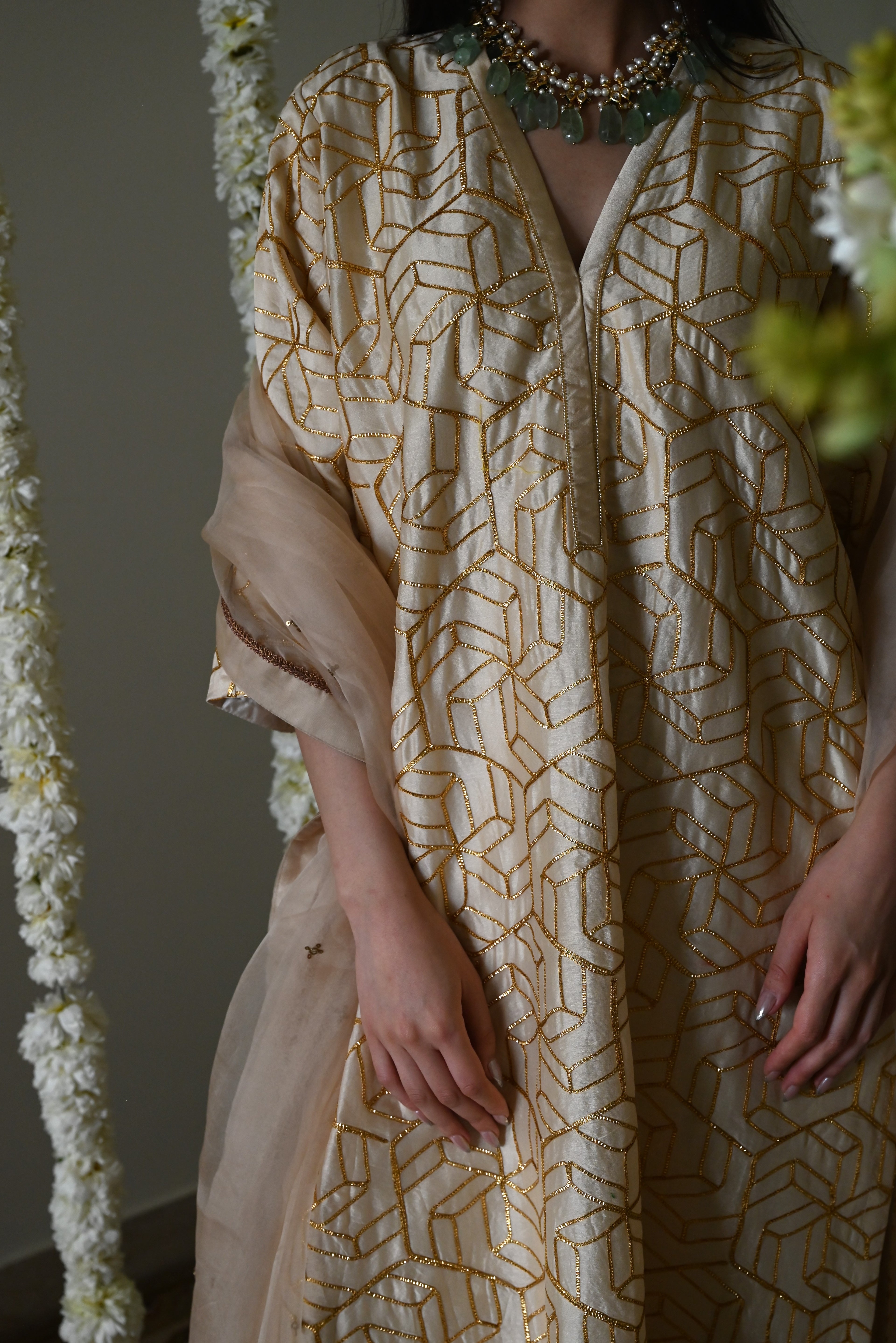 Jodhpur Kaftan in Deep Ivory Octa with Nandini Dhoti