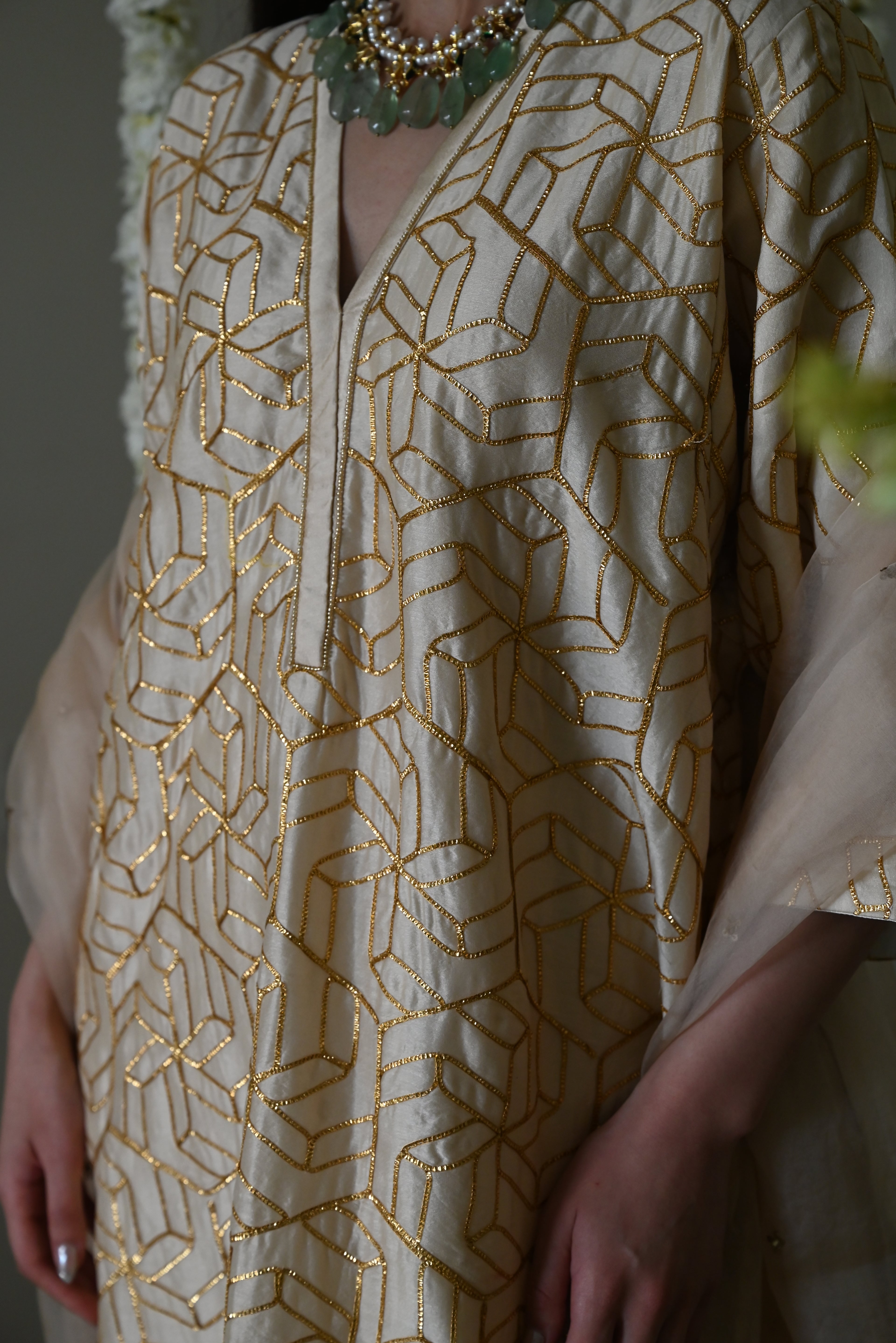 Jodhpur Kaftan in Deep Ivory Octa with Nandini Dhoti